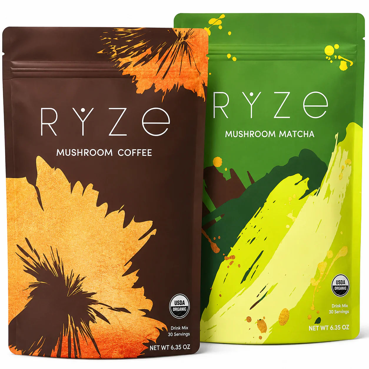 RYZE Mushroom Coffee + Mushroom Matcha Bundle USDA Organic 30 Servings Each