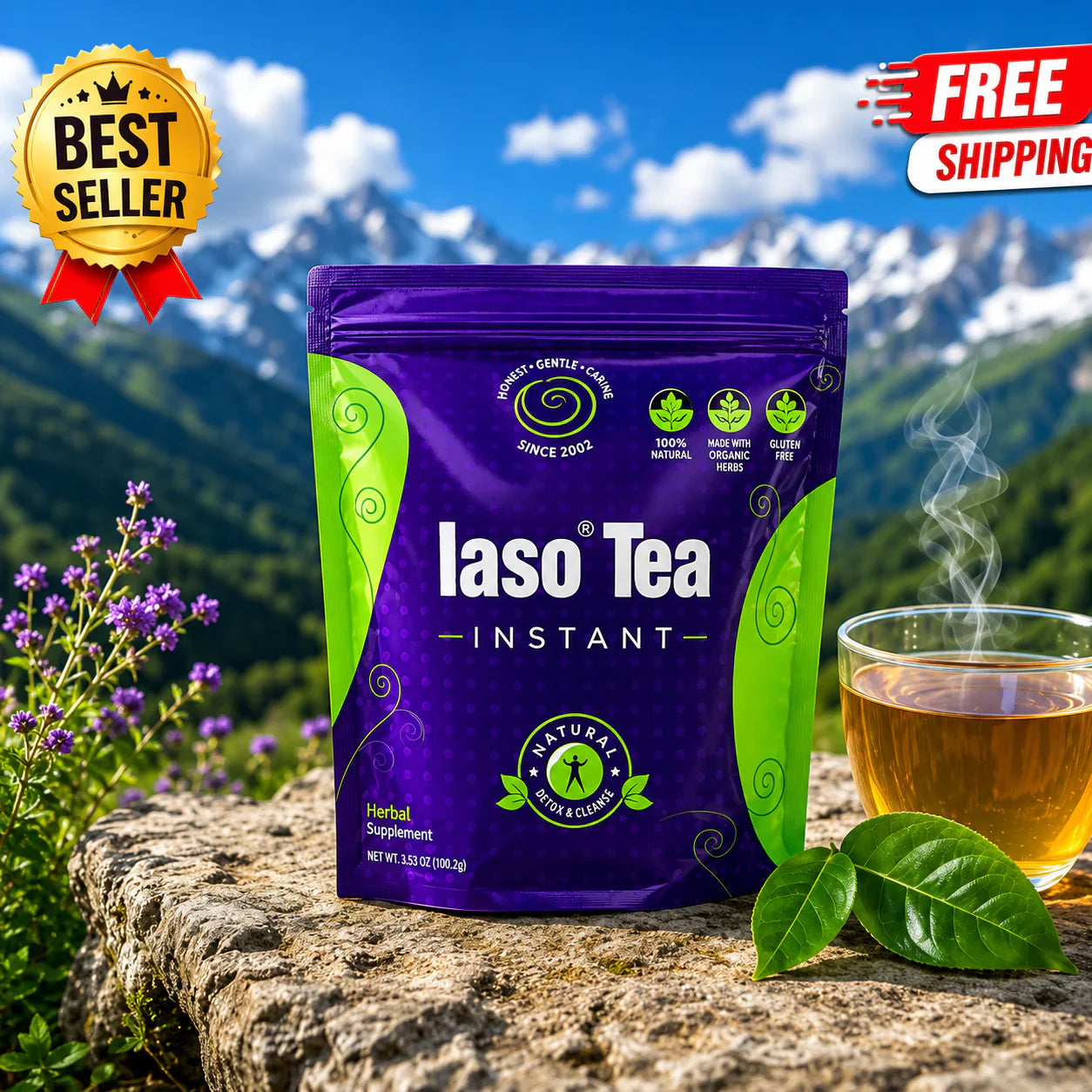 IASO Tea Original Instant Detox Tea Dietary Supplement Bundle 2 Pack
