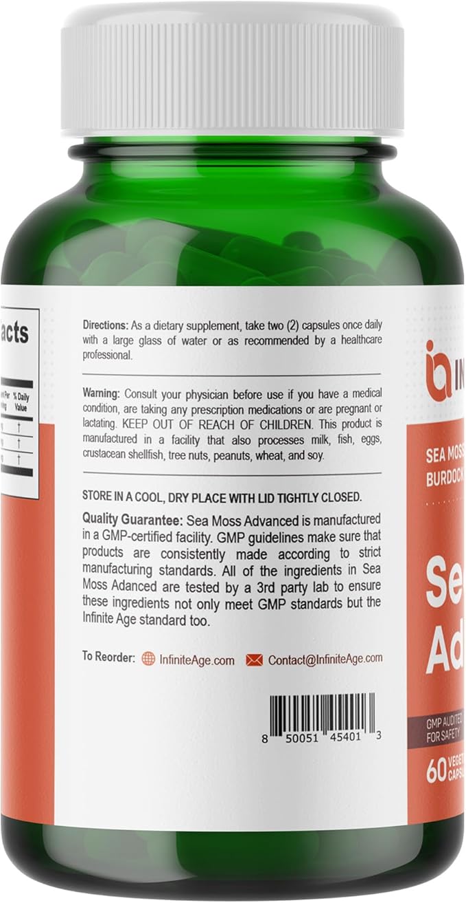 INFINITE AGE 2 Pack of 1250mg Sea Moss Advanced Superfood Capsules, 120 Count
