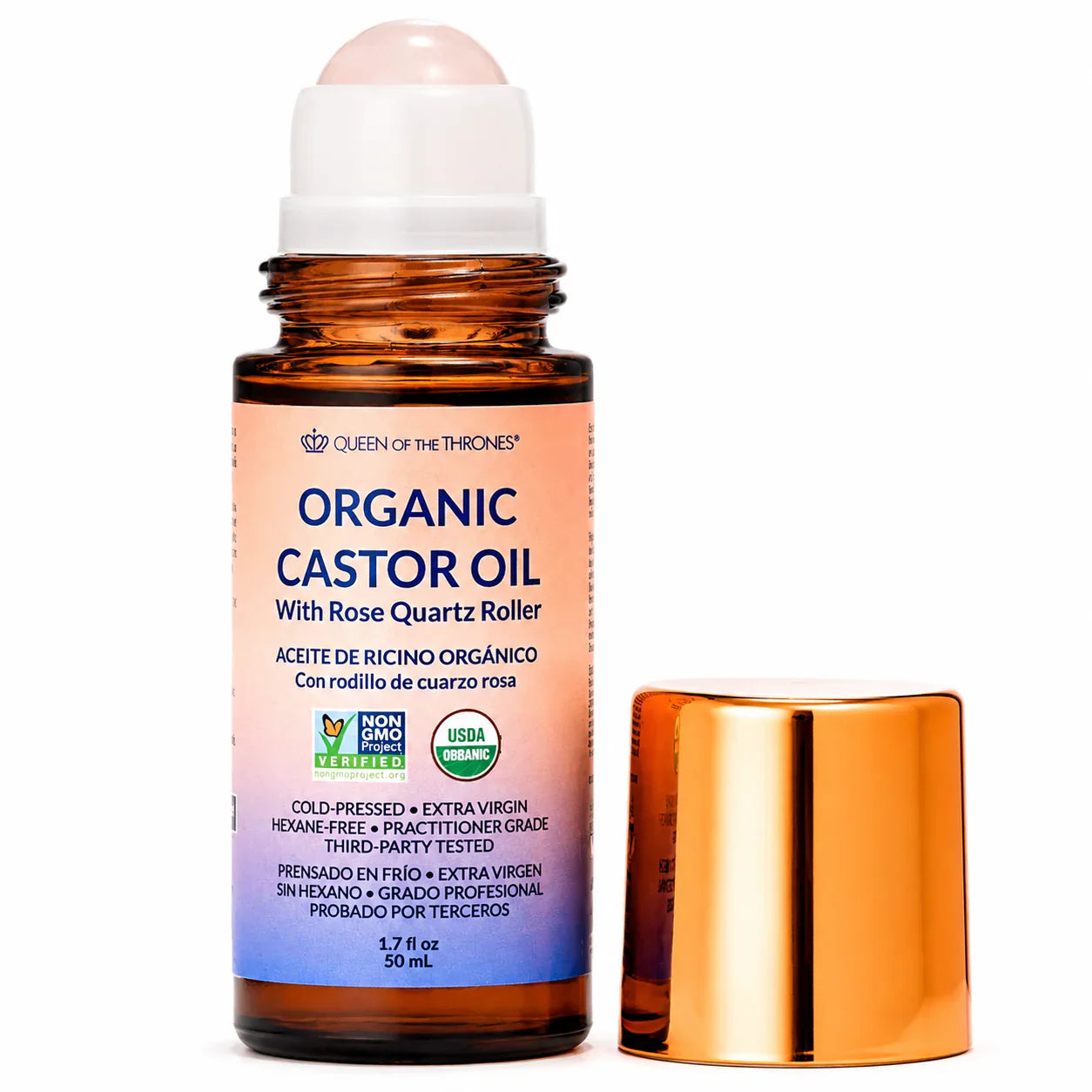 Queen of the Thrones Organic Golden Castor Oil Roll-On with Rose Quartz