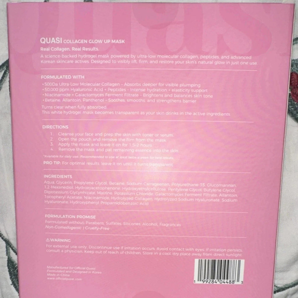 Quasi-Collagen Glow Up Mask | Hydrating & Firming Facial Mask - 4 pcs